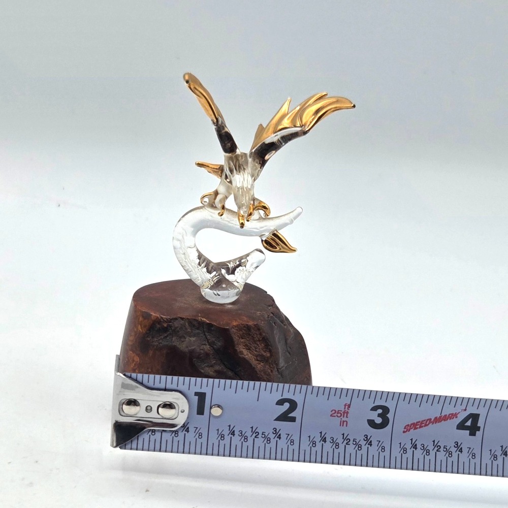Glass Baron Bald Eagle 22 KT Gold Tipped Wings On Burl Wood Base 4.5" VINTAGE - Picture 8 of 9